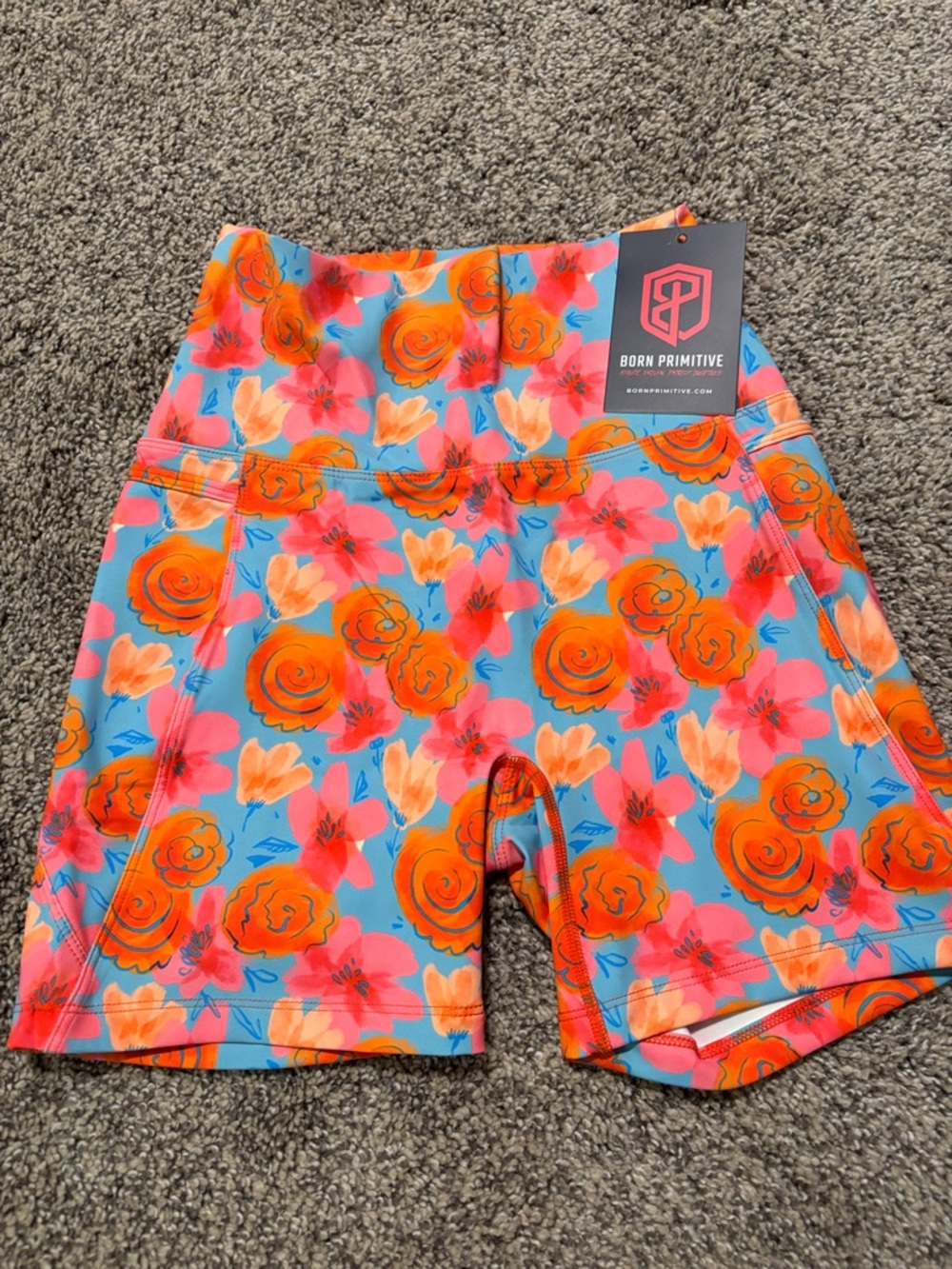 Born Primitive Floral High-Rise Bike Shorts in Blue, Orange, Pink